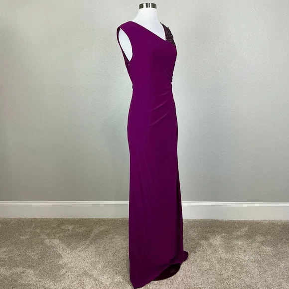 Adrianna Papell Beaded Long Column Evening Gown Fuchsia Pink Size 10 Dress - Picture 5 of 12